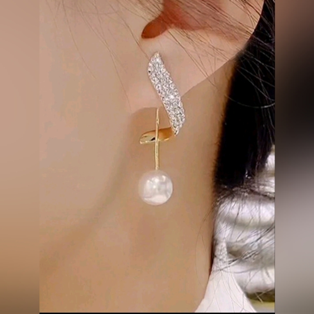 NEW women's elegant rhinestone pearl dangle earrings
